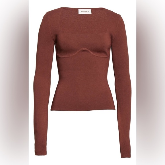 Nanushka Mio Corset Long Sleeve Top Mahogany - Picture 1 of 4